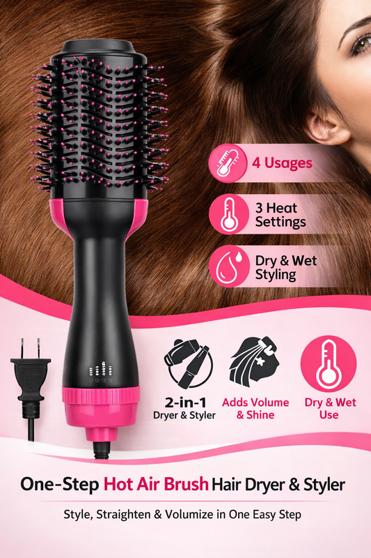 One-Step Hot Air Brush Hair Dryer & Styler – Volumizer, Straightener & Curler in One