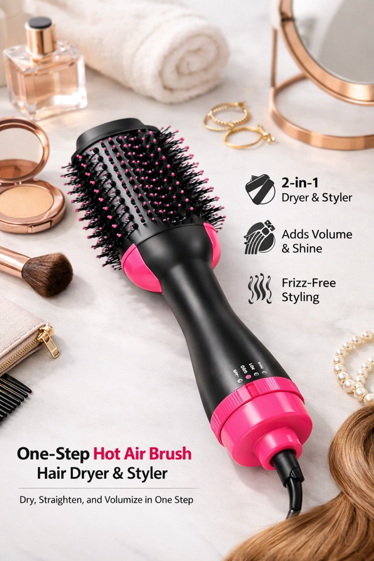 One-Step Hot Air Brush Hair Dryer & Styler – Volumizer, Straightener & Curler in One