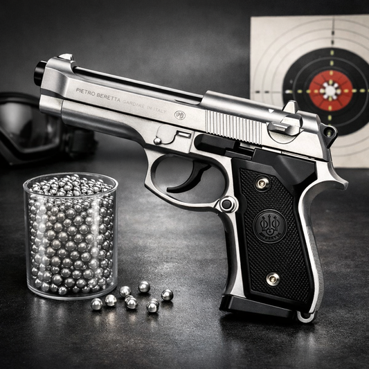 Silver M92 Beretta Airsoft Toy Gun – Realistic Metal Finish BB Pistol for Fun & Target Practice