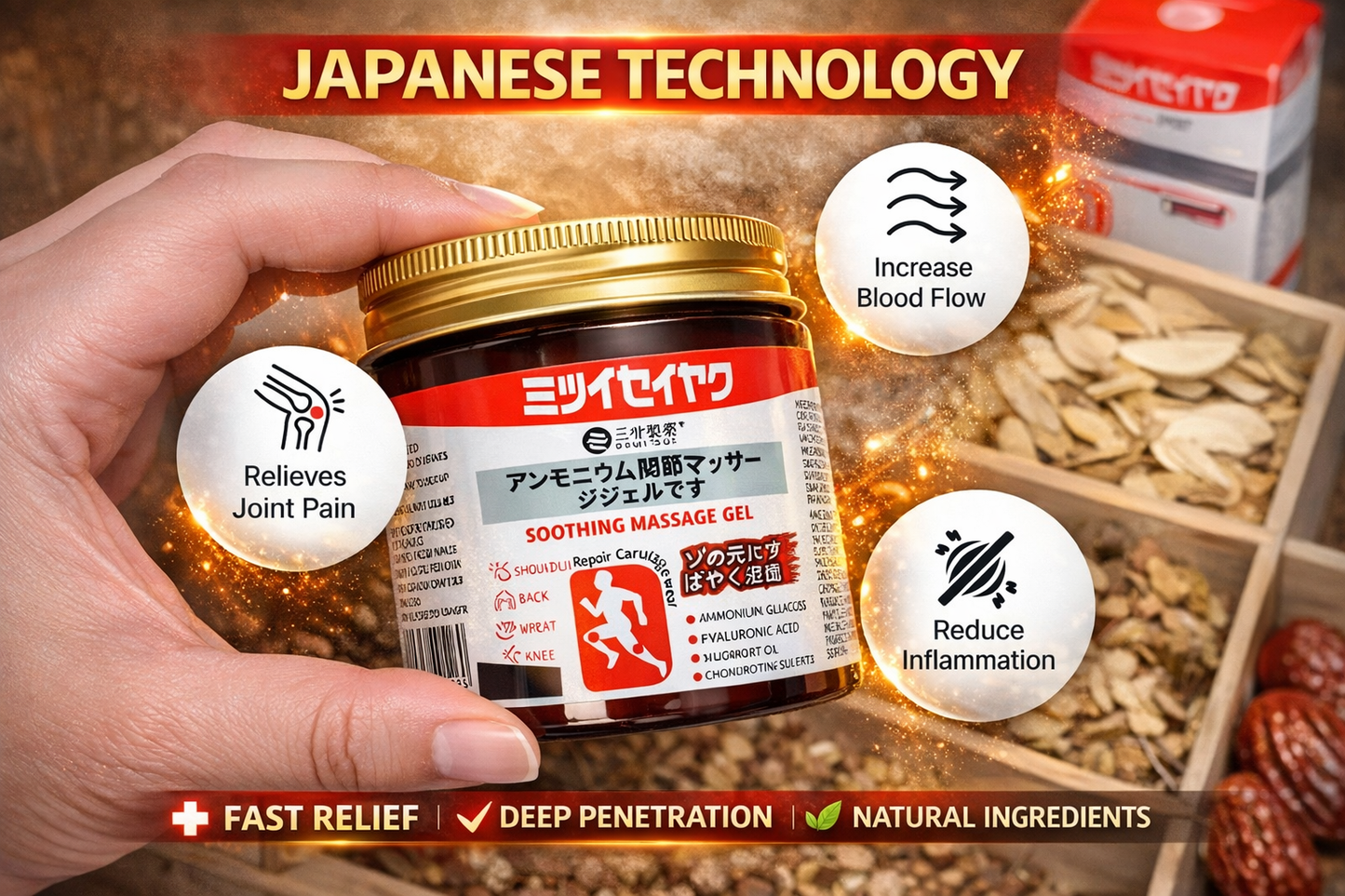 Japanese Instant Pain Relief Soothing Massage Gel – Fast Relief for Joint, Muscle & Back Pain