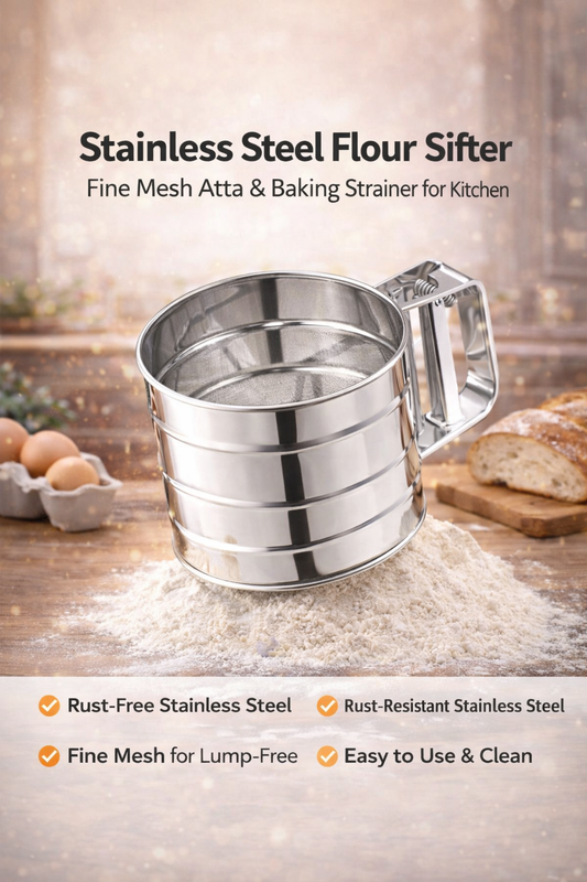 Stainless Steel Flour Sifter – Fine Mesh Atta & Baking Strainer for Kitchen